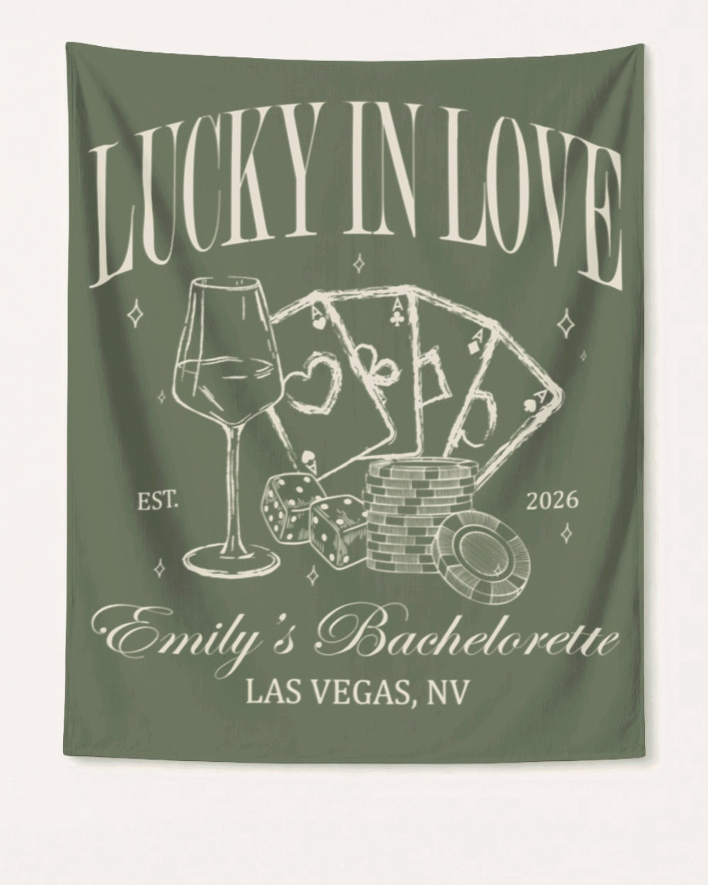 Lucky In Love Wine Cards Banner Moss