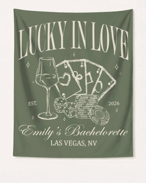 Lucky In Love Wine Cards Banner Moss