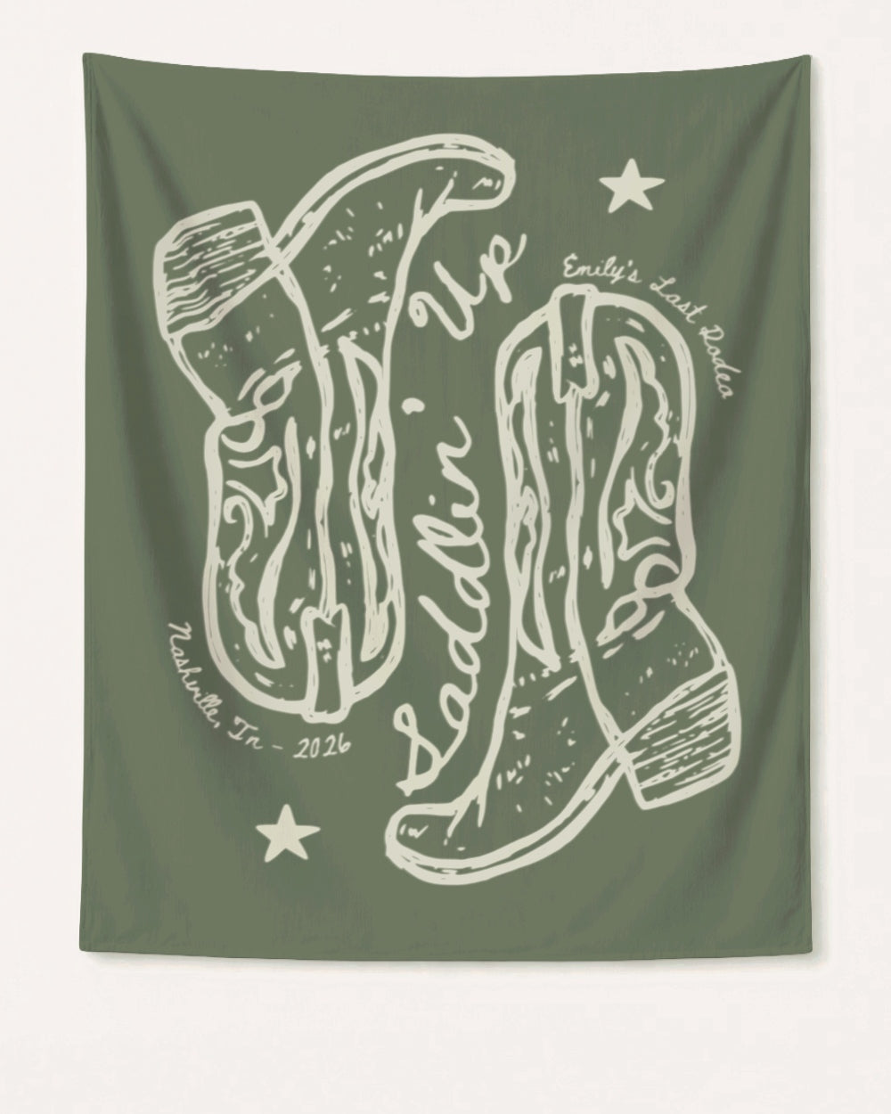 Settlin' Down & Saddlin' Up Cowgirl Boots Banner Moss