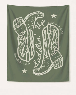 Settlin' Down & Saddlin' Up Cowgirl Boots Banner Moss