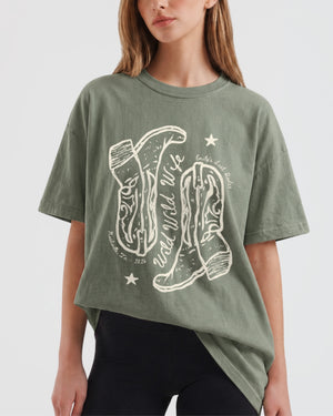 Wild Wild Wife Cowgirl Boots T-Shirt Moss