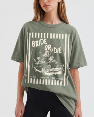 Bride or Die and Ride or Die Stripes T-Shirt Moss