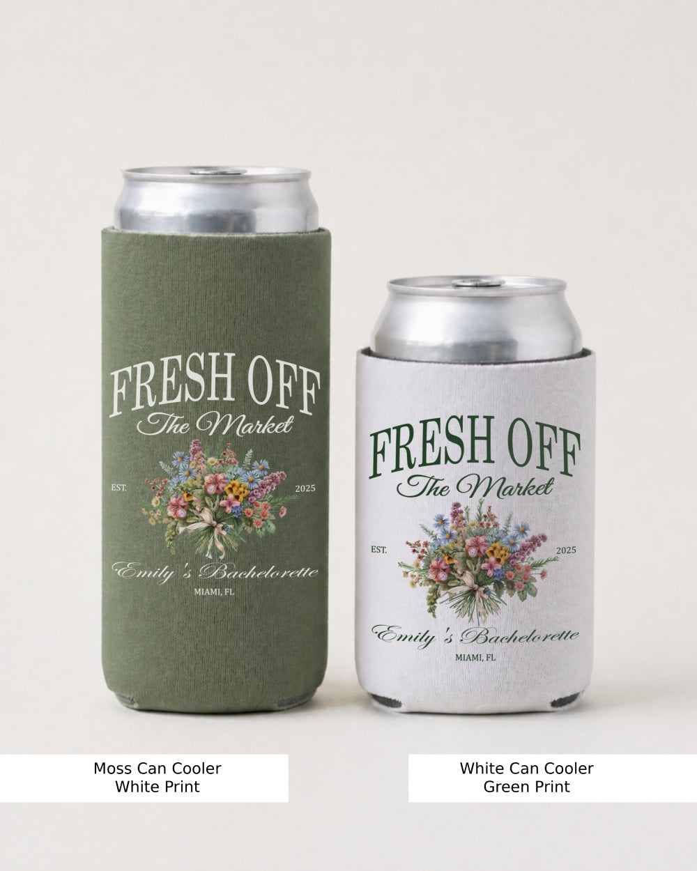 Gift idea for the newly engaged bride: Fresh Off the Market can cooler with vintage botanical illustration and script typography. Perfect bachelorette party or bridal shower keepsake.