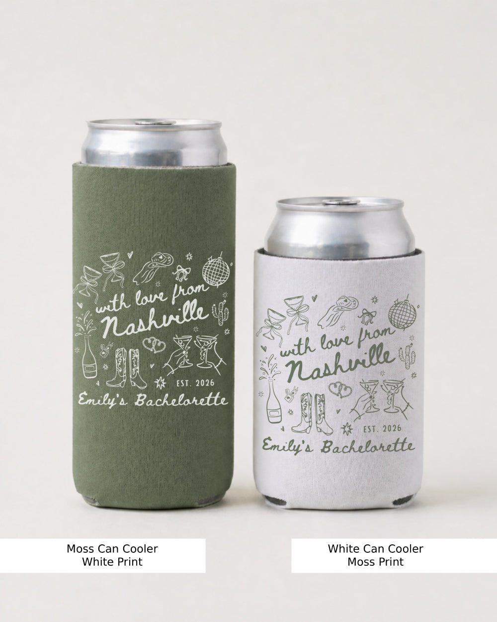 With Love from Nashville Can Cooler Personalized western bachelorette drink holder with Nashville design for bride party favors
