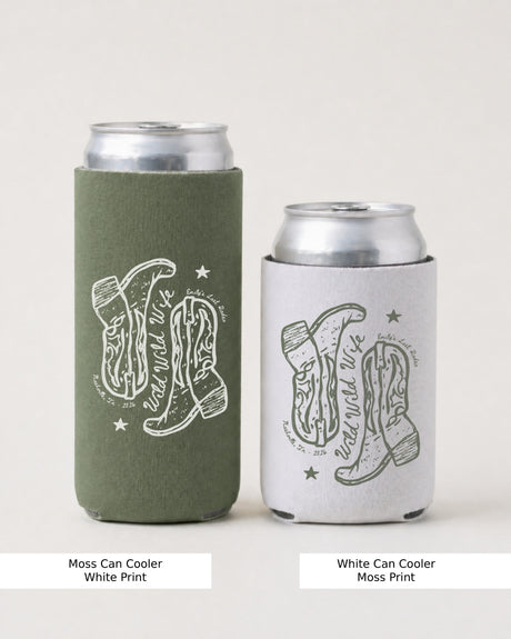 Matching bachelorette can cooler with custom western design for bride and bridal crew