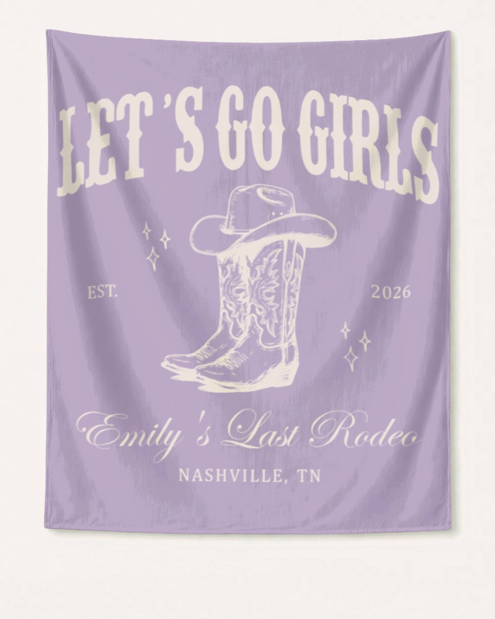 Personalized bachelorette party banner with bride name, est. year, and city customizable in vintage western style. Country theme decor for the Last Rodeo Nashville bachelorette crew.