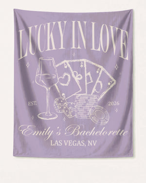Lucky In Love Wine Cards Banner Orchid