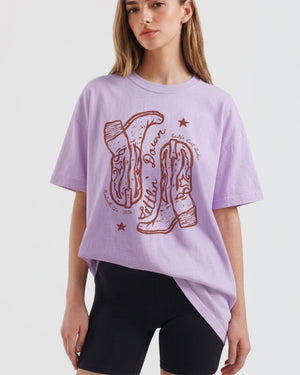 Settlin' Down & Saddlin' Up Cowgirl Boots T-Shirt Orchid