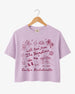 Bride and bridesmaids matching crop tops for a Hamptons bachelorette weekend. Playful illustrated doodle art with script lettering, personalized with bride name, date, and destination.
