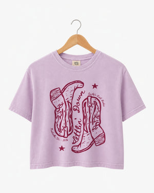 Settlin' Down & Saddlin' Up Cowgirl Boots Crop Top Orchid