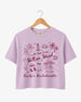 Bride and bridesmaids matching crop tops for a Hilton Head bachelorette weekend. Playful doodle art with hand-drawn script, personalized with bride name, destination, and date for the whole crew.