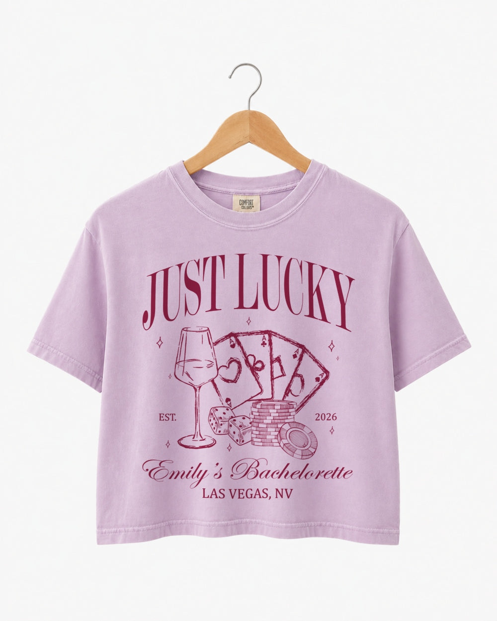 Lucky In Love Wine Cards Crop Top Orchid