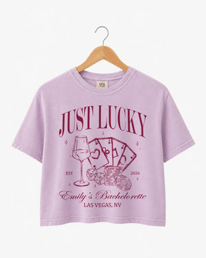 Lucky In Love Wine Cards Crop Top Orchid