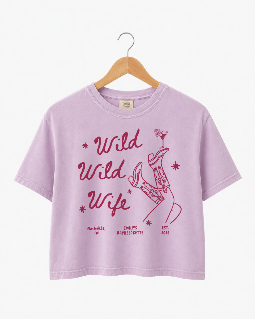Custom Wild Wild Wife boxy tee with western inspired bride design for last rodeo parties
