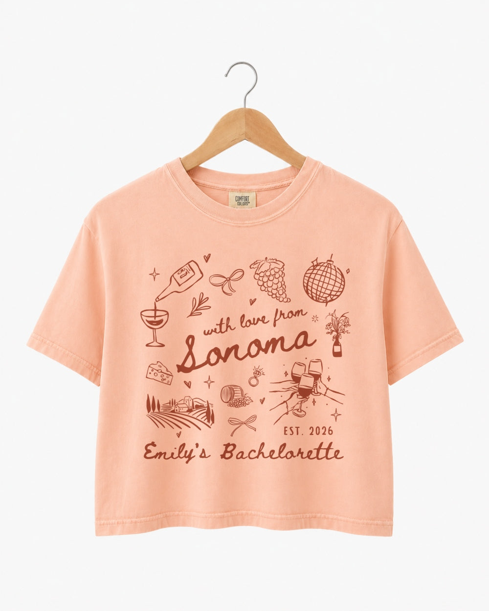 Personalized bride crop top for wine themed bachelorette parties and matching group looks