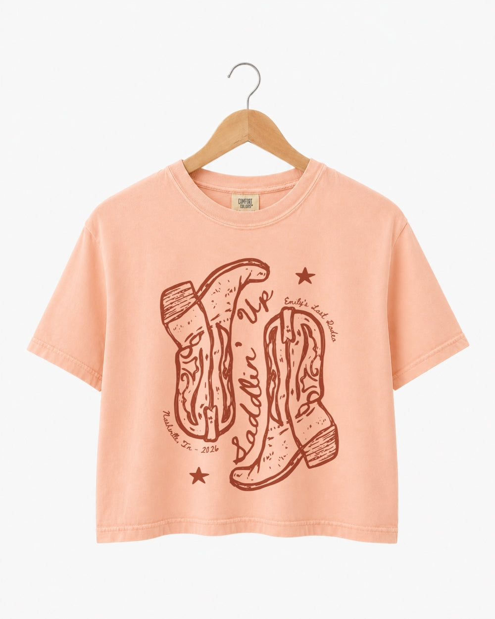 Settlin' Down & Saddlin' Up Cowgirl Boots Crop Top Peachy