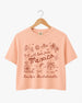 Playful hand-drawn line art bachelorette crop top with script lettering and a Mexico destination theme. Personalized with bride name, year, and destination for the whole crew.