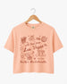 Vintage line-art bachelorette crop top with script lettering and Las Vegas theme. Personalized with bride name, year, and destination city for the whole crew.