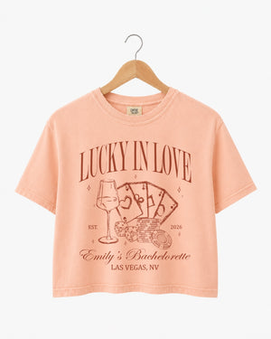 Lucky In Love Wine Cards Crop Top Peachy