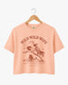 Vintage western bachelorette crop top with retro script and rodeo-style illustration art. Personalized with bride name, date, and city for the whole Nashville or destination bachelorette crew.