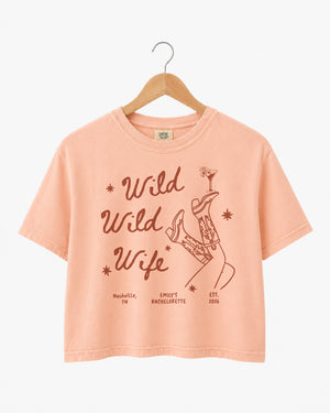 Country bachelorette crop top with Wild Wild Wife graphic for matching bridal party looks