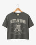 Cropped bachelorette rodeo tee with vintage western illustration and script lettering. Personalized with bride name, date, and city for the last rodeo crew.