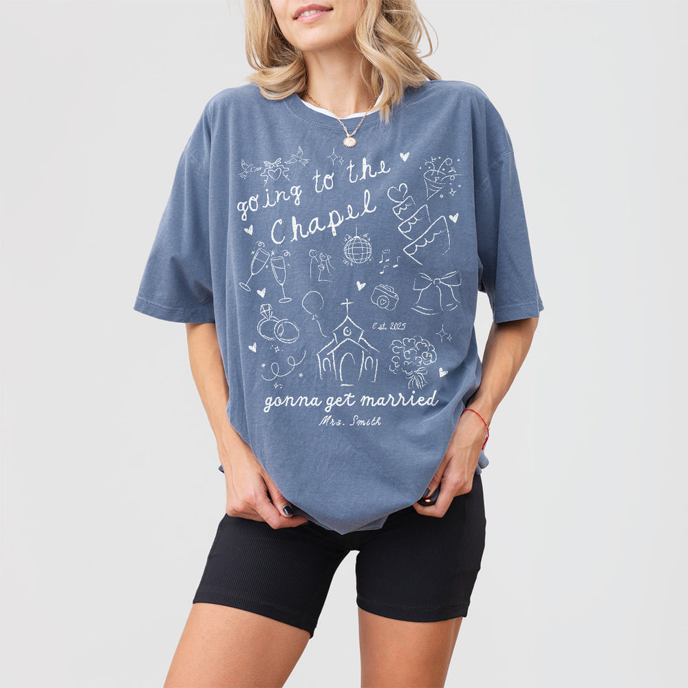 Cozy blue crewneck shirt perfect for the bride-to-be to wear on her bachelorette or while getting ready for her wedding day