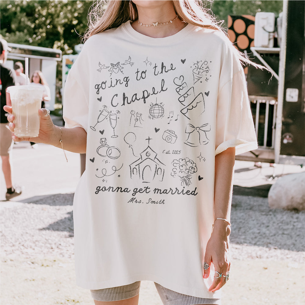 Casual ivory crewneck shirt for the newly engaged bride-to-be wearing it during bachelorette celebrations or bridal showers