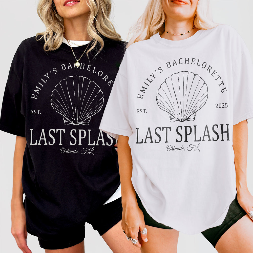 Personalized Last Splash Bachelorette Party Shirt Shell Mermaid Bachelorette Shirt Pool Bachelorette Tshirt Coastal Bridal Party Shirt Beach - matching Image