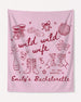 Gift idea for the bachelorette crew: Wild Wild Wife party banner with playful hand-drawn art. Personalized with bride name, wedding year, and destination city for the celebration.