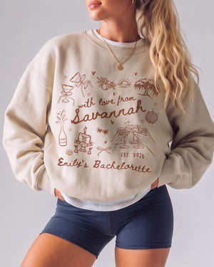With Love from Savannah Sweatshirt Custom Savannah sweatshirt for destination bachelorette parties and bridal crew outfits