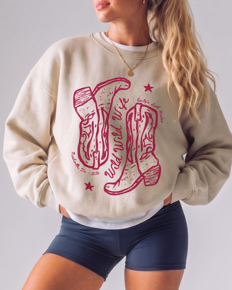 Custom Wild Wild Wife sweatshirt for western bachelorette parties and last rodeo weekends