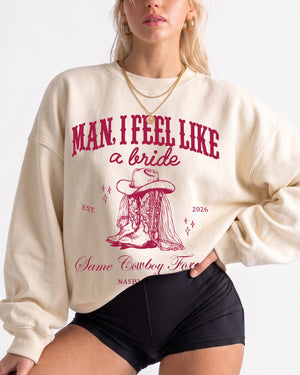 Personalized bachelorette sweatshirt with bride name, EST. year, and destination city on a country western Last Rodeo design. Customizable for the whole crew, Nashville or any city.