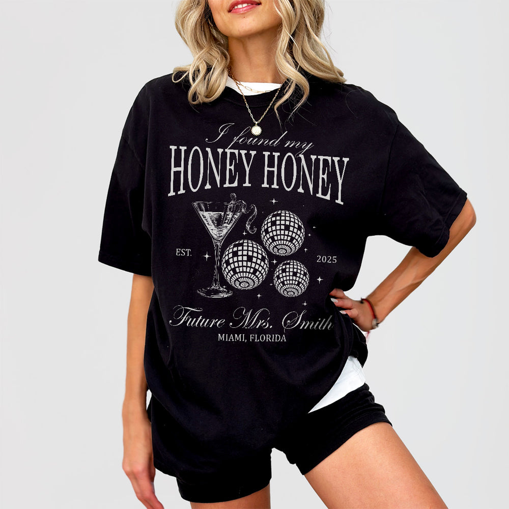 She Found Her Honey Honey Custom Last Disco Bachelorette Party Shirt Comfort Colors Dancing Queens Disco Bride Matching TShirt Bridesmaids - Black Product Image