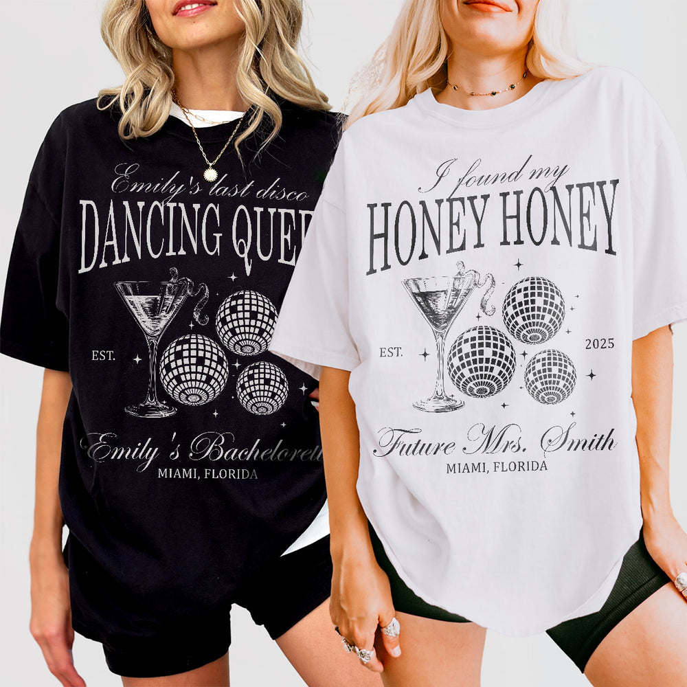She Found Her Honey Honey Custom Last Disco Bachelorette Party Shirt Comfort Colors Dancing Queens Disco Bride Matching TShirt Bridesmaids - matching Image