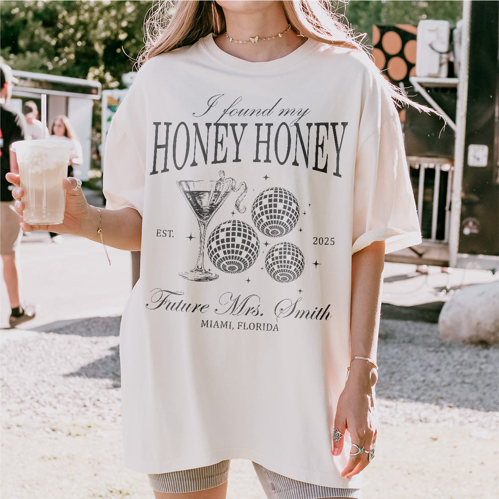 She Found Her Honey Honey Custom Last Disco Bachelorette Party Shirt Comfort Colors Dancing Queens Disco Bride Matching TShirt Bridesmaids - lifestyle Image