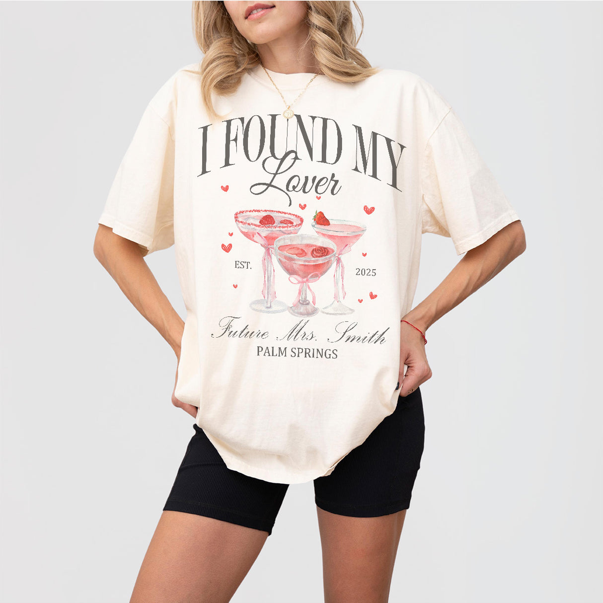 Ivory cotton bachelorette shirt with She Found Her Lover slogan, perfect for bride's last fling before the ring at bridal party, girls trip