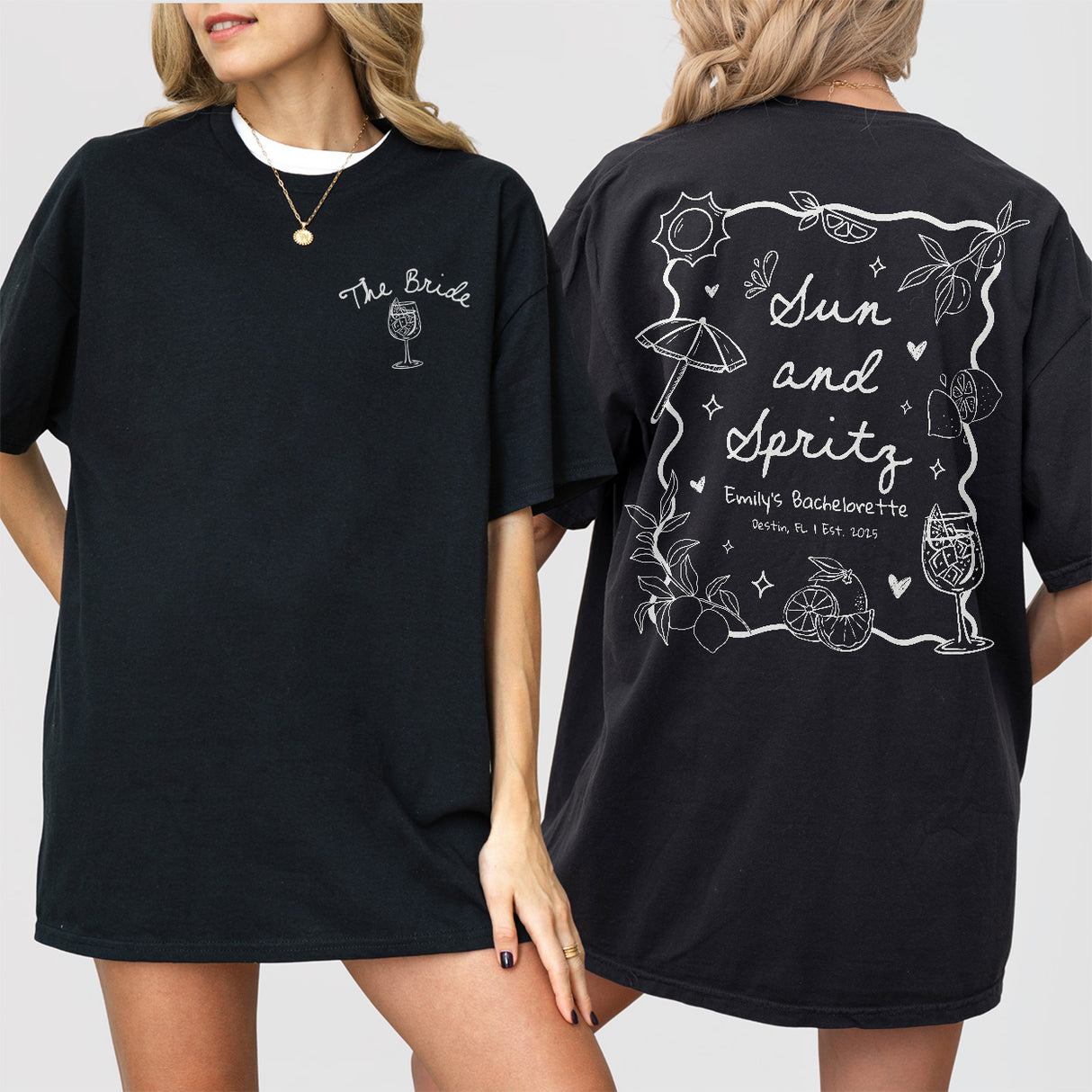 Sun and Spritz Bachelorette Shirt Personalized Aperol Spritz Bachelorette Party Tshirt Beach Girls Weekend Trip Bride To Tee Bridesmaid Gift - Black Product Image