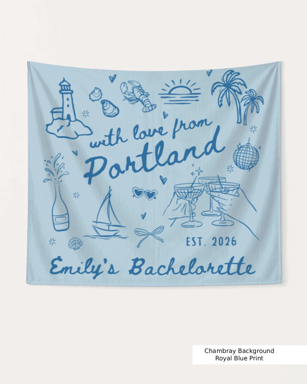 With Love from Portland Banner Personalized nautical bachelorette backdrop with Portland design for bride party decor