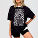 Black cotton bachelorette party shirt with a funny 'Til Death Do Us Party' bride and witch design for bridal parties and Halloween weddings