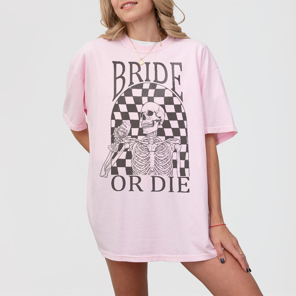 Bachelorette party shirt with funny 'Til Death Do Us Party' slogan for a bride-to-be or bridal party matching on Halloween or spooky wedding theme