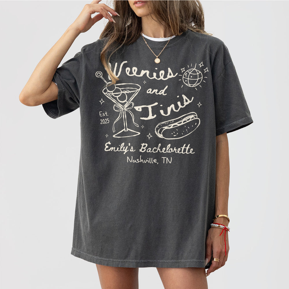 Weenies and Martinis Bachelorette Comfort Colors Shirt Custom Weenies and Tinis Bachelorette Party T Shirt Hot dog Martini Hens Do Outfits - Pepper Product Image