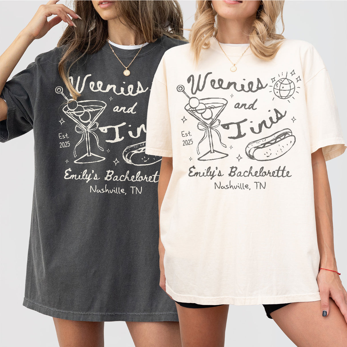Weenies and Martinis Bachelorette Comfort Colors Shirt Custom Weenies and Tinis Bachelorette Party T Shirt Hot dog Martini Hens Do Outfits - matching Image