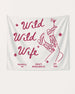 Boxy bachelorette party banner with Wild Wild Wife cowgirl and martini line art. Personalized with bride name, destination city, and year for the full weekend crew.