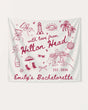 Whimsical line-art doodle bachelorette banner with hand-drawn script and coastal illustrations. Personalized with bride name, destination, and year for the full bridal crew.