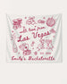 Hand-drawn doodle bachelorette banner with playful Las Vegas line art and whimsical script. Personalized with bride name, bachelorette year, and destination city for the whole crew.