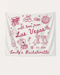 Hand-drawn doodle bachelorette banner with playful Las Vegas line art and whimsical script. Personalized with bride name, bachelorette year, and destination city for the whole crew.