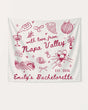 Minimalist line-art bachelorette banner with script lettering and doodle details, Napa Valley wine weekend theme. Personalized with bride name, year, and destination for the full party setup.