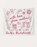 Whimsical line-art doodle bachelorette banner with script lettering and hand-drawn Austin icons. Personalized with bride name, destination city, and EST. year for the full bachelorette weekend crew.