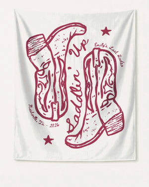Settlin' Down & Saddlin' Up Cowgirl Boots Banner White
